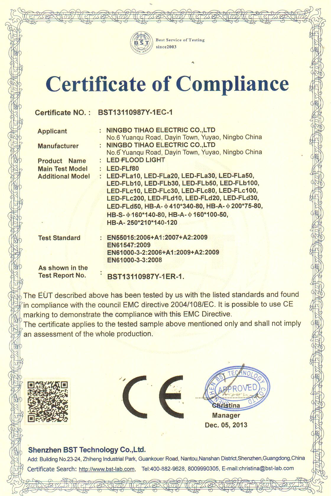 High Bay Light Certification